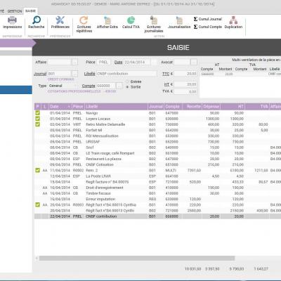 Saisie des écritures comptables AIDAVOCAT Compta