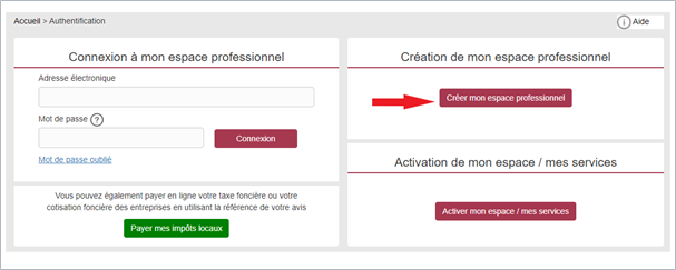 Créer son espace professionnel sur impots.gouv - étape 2