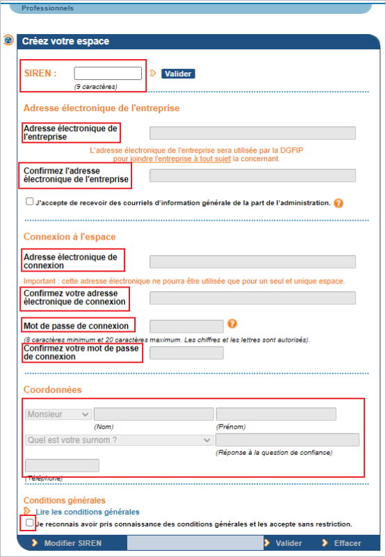 Créer son espace professionnel sur impots.gouv - étape 4