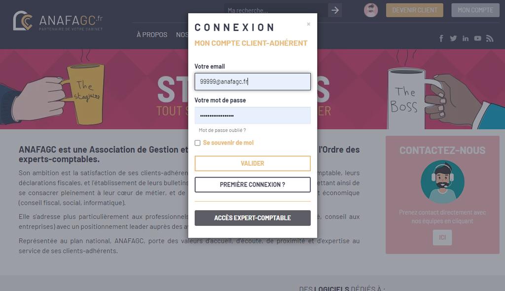 Capture du site anafagc.fr, connexion à l'espace client