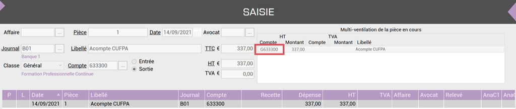 Comment enregistrer l’écriture dans AIDAVOCAT Compta ? PCG82