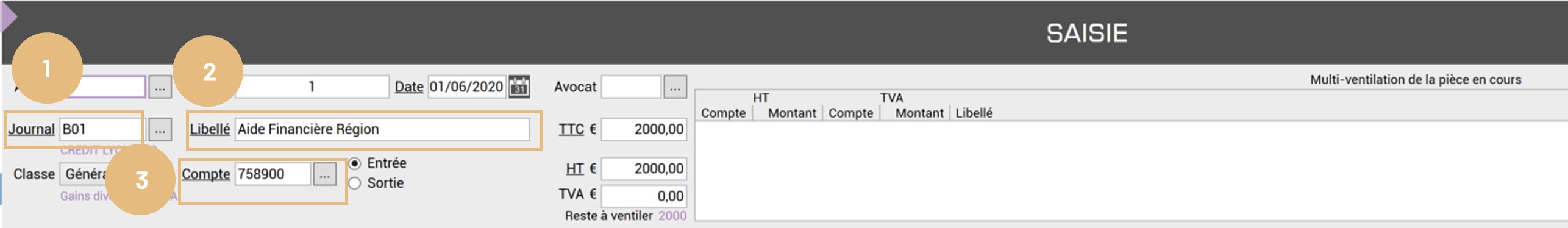 Aides Covid-19 : capture du logiciel de comptabilité - plan comptable 82